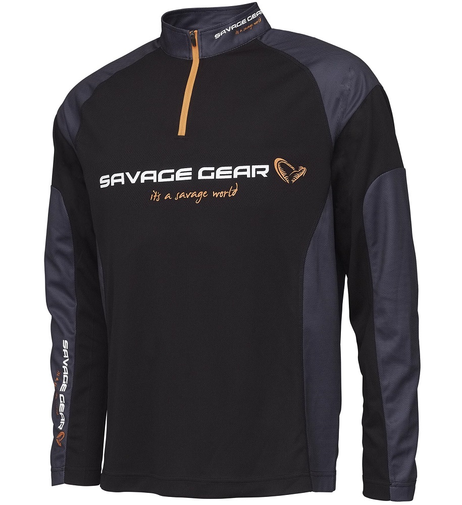 Levně Savage gear tričko tournament gear shirt 1/2 zip black ink - s
