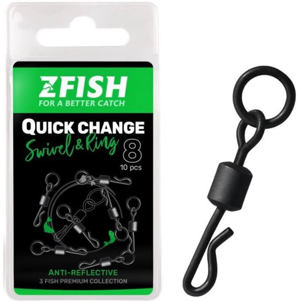 Zfish Obratlík s Kroužkem Quick Change Swivel With Ring Black Matt Vel 8