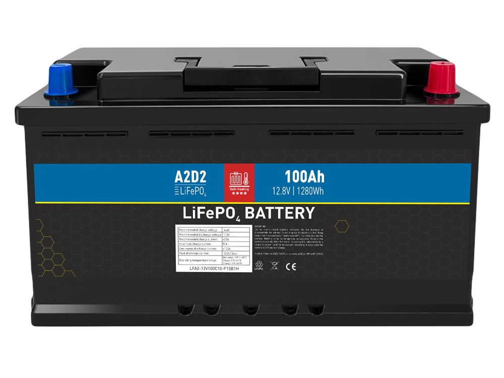 A2d2 baterie lifepo4 12,8 v 100ah f15 self-heat car battery case rept cells
