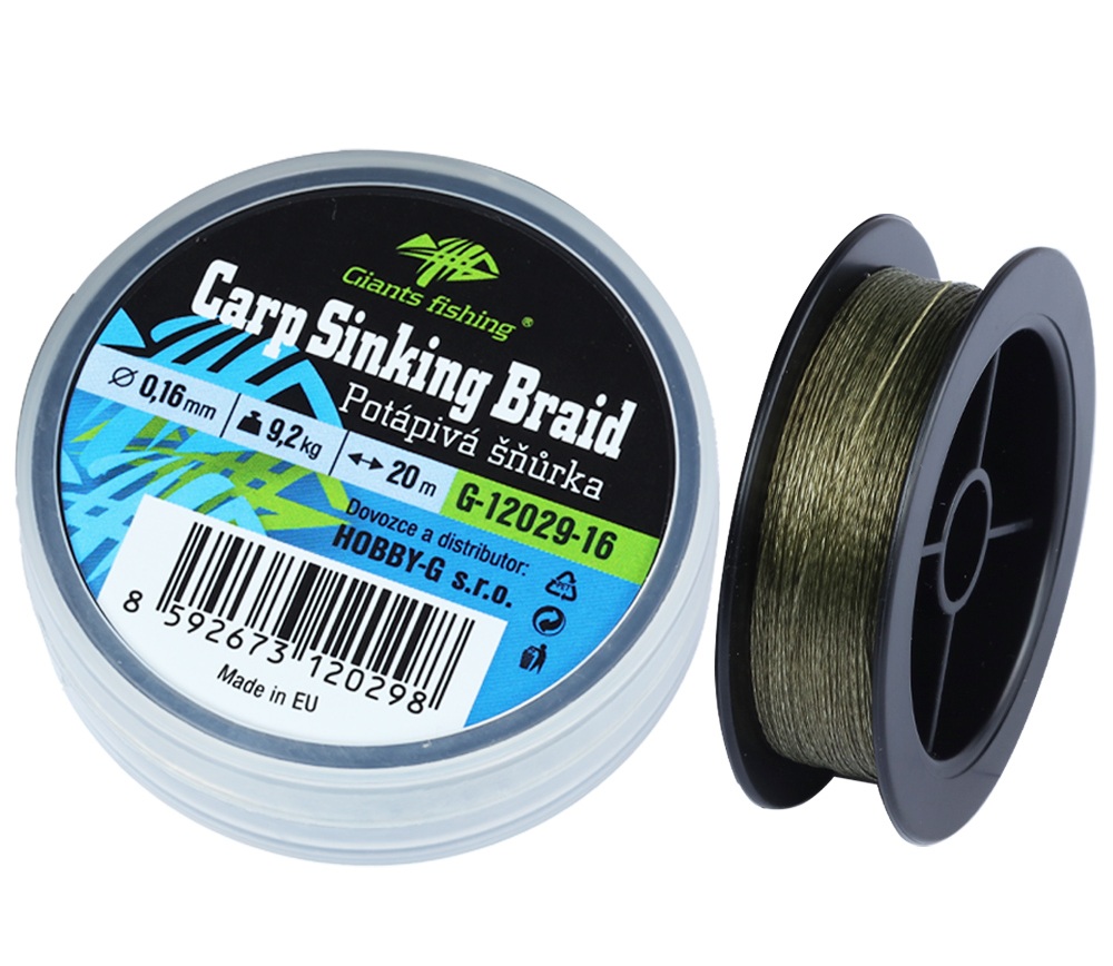 Levně Giants fishing potápivá splétaná šňůra carp sinking braid 20 m - 0,18 mm 10,4 kg
