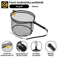 Fencl Muškařský Podběrák King M Karbon s Pogumovanou Sítí Magnetický Držák a Pojistné Lanko 40x35 cm (2)