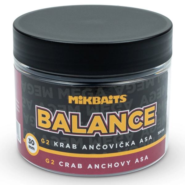 Mikbaits Vyvážené Boilie Mega Balance Gangster G2 Krab Ančovička Asa 300 ml 30 mm