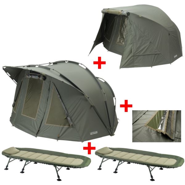 Mivardi Bivak New Dynasty + Přehoz New Dynasty + Sada Oken + 2x Lehátko Comfort XL6
