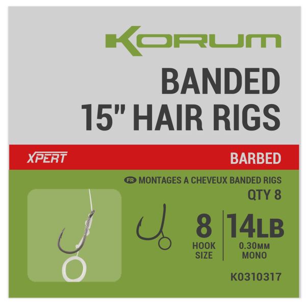 Korum Návazec Banded Hair Rigs Barbed 8 ks Délka 15"