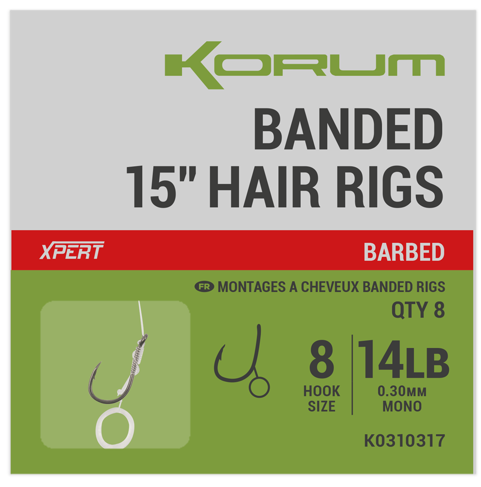 Korum návazec banded hair rigs barbed 8 ks délka 15" - velikost háčku 14