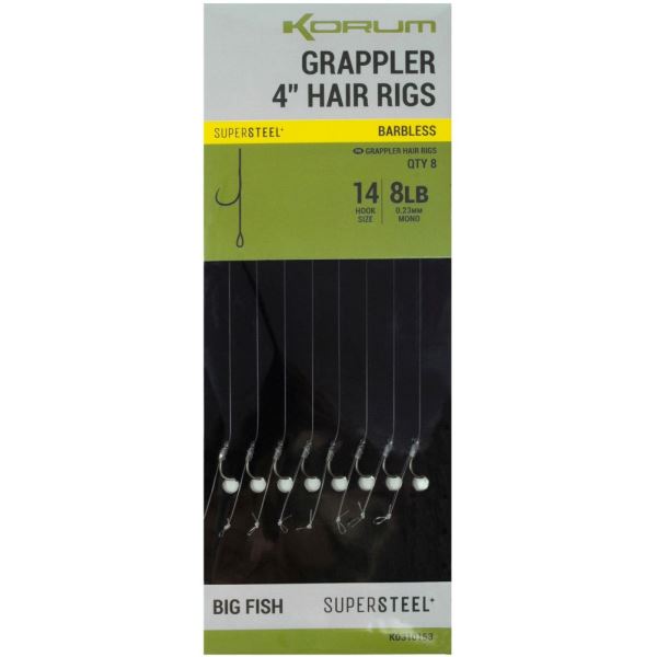 Korum Návazec Grappler 4” Hair Rigs Barbless 10 cm
