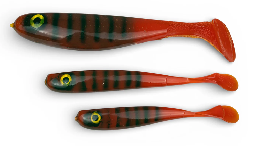 Levně Yaccuza gumová nástraha hand made killer airbrush uv red motor oil stripes - 10 cm 8 g 3 ks