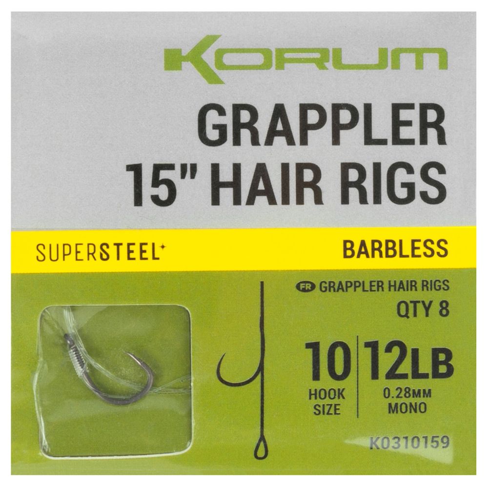 Korum návazec grappler 15” hair rigs barbless 38 cm - velikost háčku 10 průměr 0,28 mm nosnost 12 lb