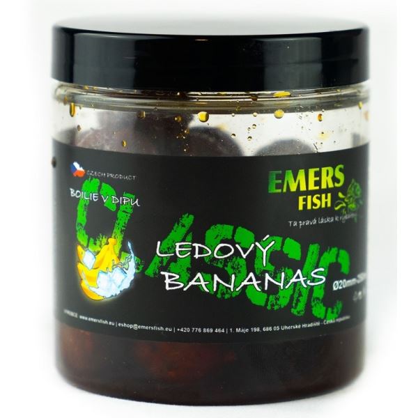 Emersfish Boilie Classic V Dipu Ledový Bananas 20 mm 200 ml