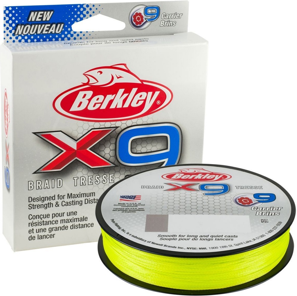 Berkley splétaná šňůra x9 fluro green 150 m-průměr 0,12 mm / nosnost 12,1 kg