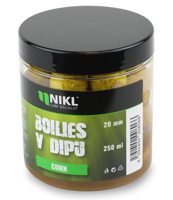 Levně Nikl boilies v dipu corn 250 ml - 20 mm