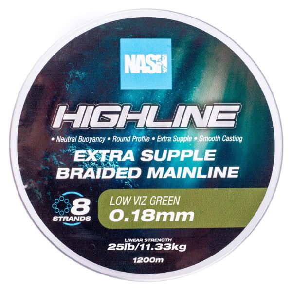 Nash Splétaná Šňůra Highline Extra Supple Braid Green 1200 m
