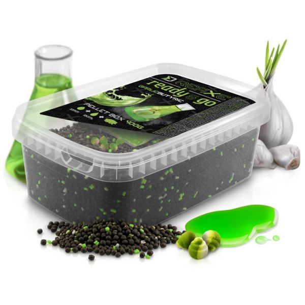 Delphin Pelety Reaxe Ready&Go Pellet Box + Booster a Nástrahy Česnek-Butyric 400 g