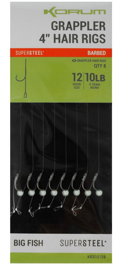 Korum návazec grappler 4” hair rigs barbed 10 cm - velikost háčku 12 průměr 0,26 mm nosnost 10 lb