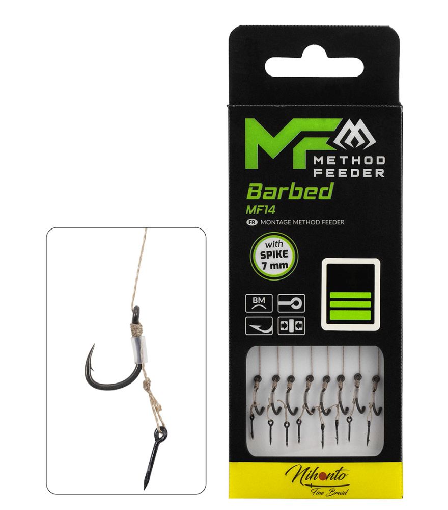 Mikado návazec feederový mf14 braided s jehlou barbed 8 ks 10 cm - 0,12 mm vel. 14