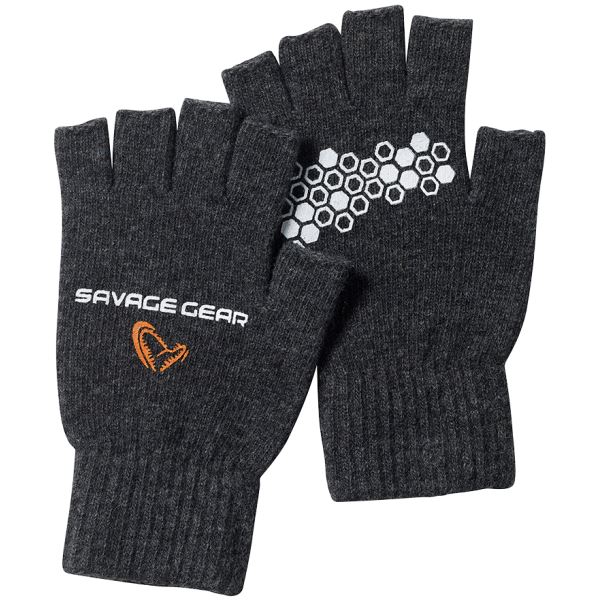 Savage Gear Rukavice Knitted Half Finger Glove Dark Grey Melange