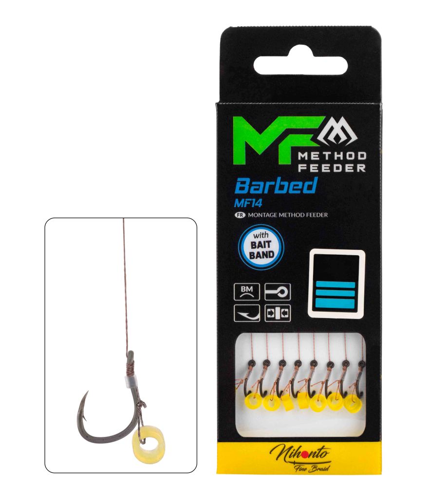 Mikado návazec feederový mf14 braided s gumkou barbed 8 ks 10 cm - 0,12 mm vel. 14