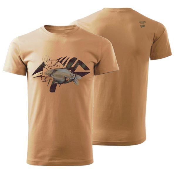 Giants Fishing Tričko Pánské Rybář s Kaprem Béžové