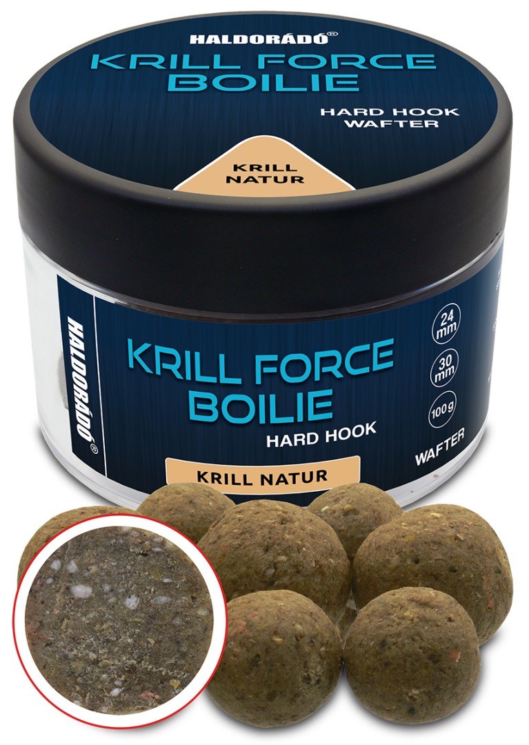 Haldorádó tvrzené boilie krill force hard hook boilies wafters 100 g 24/30 mm - natur