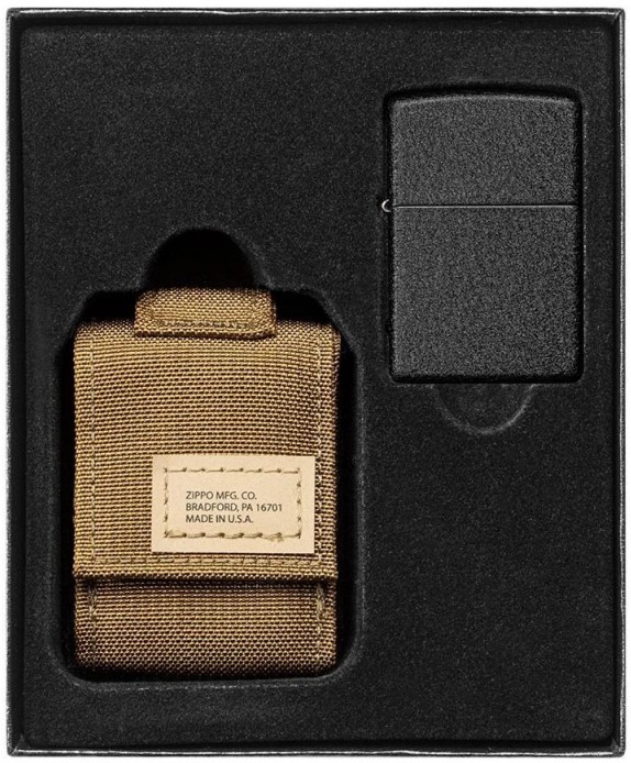 Levně Zippo sada taktické pouzdro hnědé + zippo zapalovač 26075 black crackle