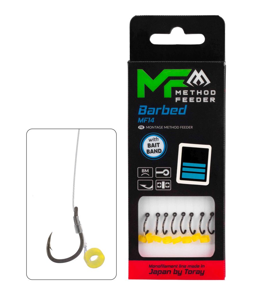 Mikado návazec feederový mf14 s gumkou barbed 8 ks 10 cm - 0,28 mm vel. 4