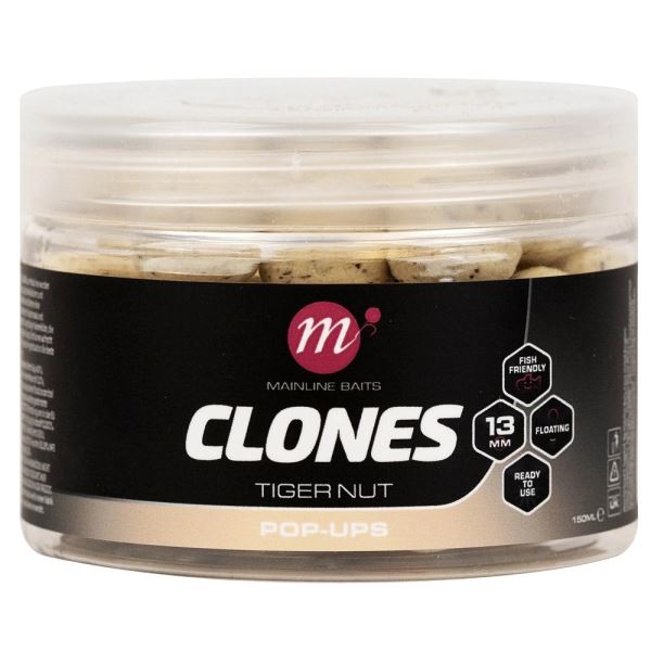 Mainline Plovoucí Boilies Clones Pop Ups 13 mm 150 ml Tiger Nut