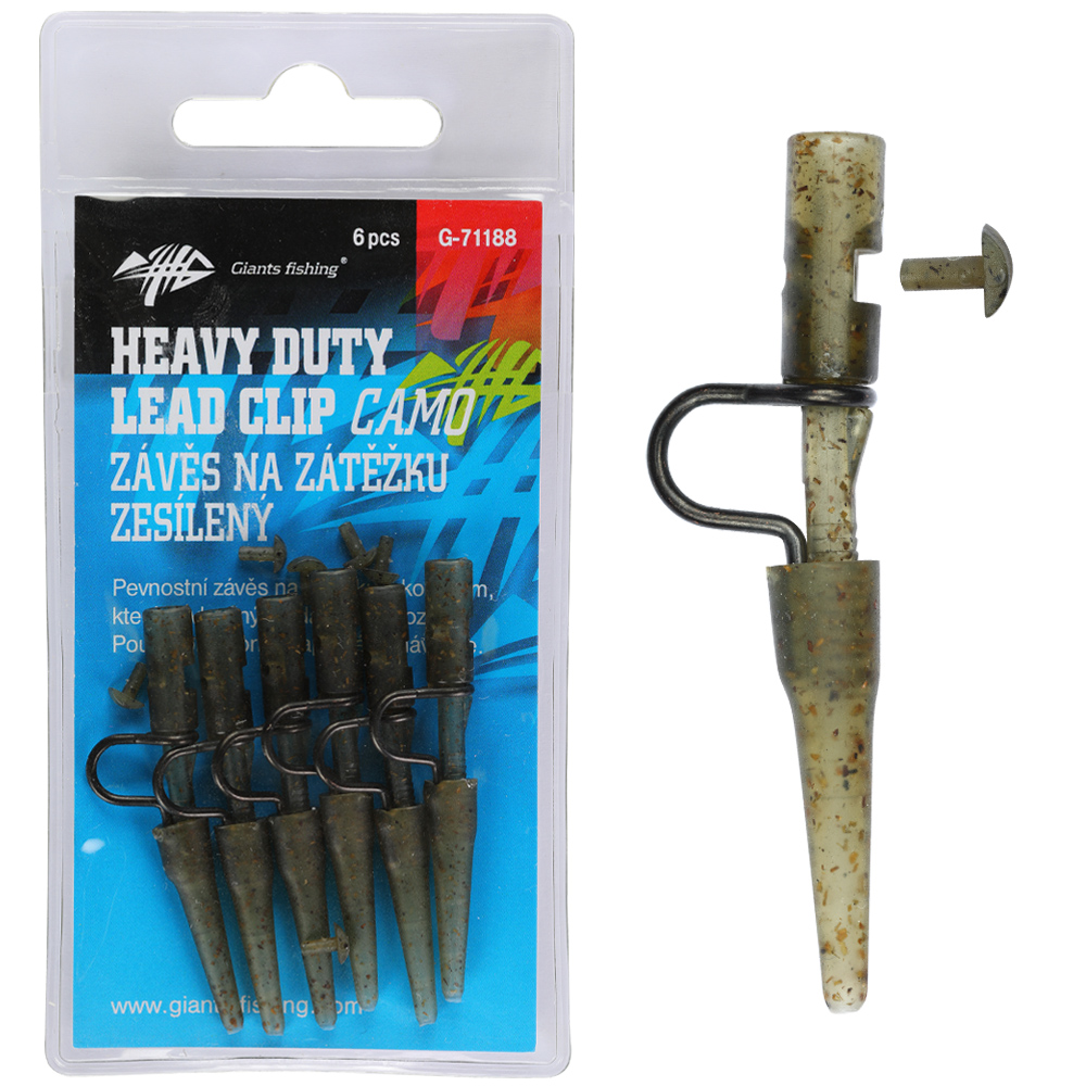 Giants fishing závěs na zátěžku heavy duty lead clip with pin camo 6 ks
