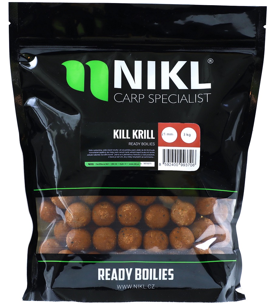 Levně Nikl ready boilie kill krill - 1 kg 24 mm