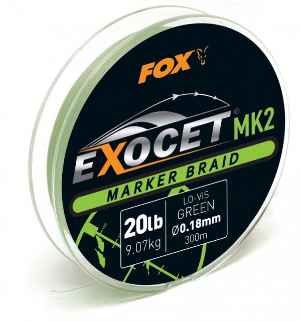 Fox splétaná šňůra exocet mk2 marker braid 300 m green průměr 18 mm / nosnost 9,07 kg