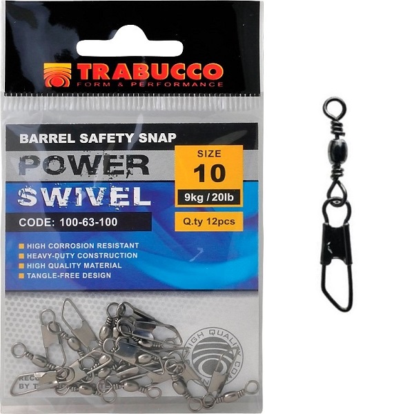 Levně Trabucco obratlík s karabinou barbel safety snap 12 ks-velikost 10