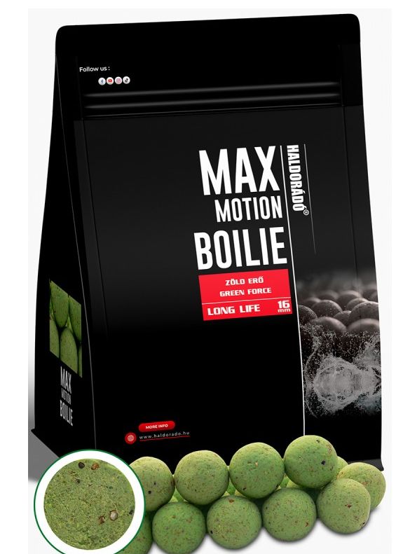 Levně Haldorádó boilies max motion long life green force - 800 g 20 mm