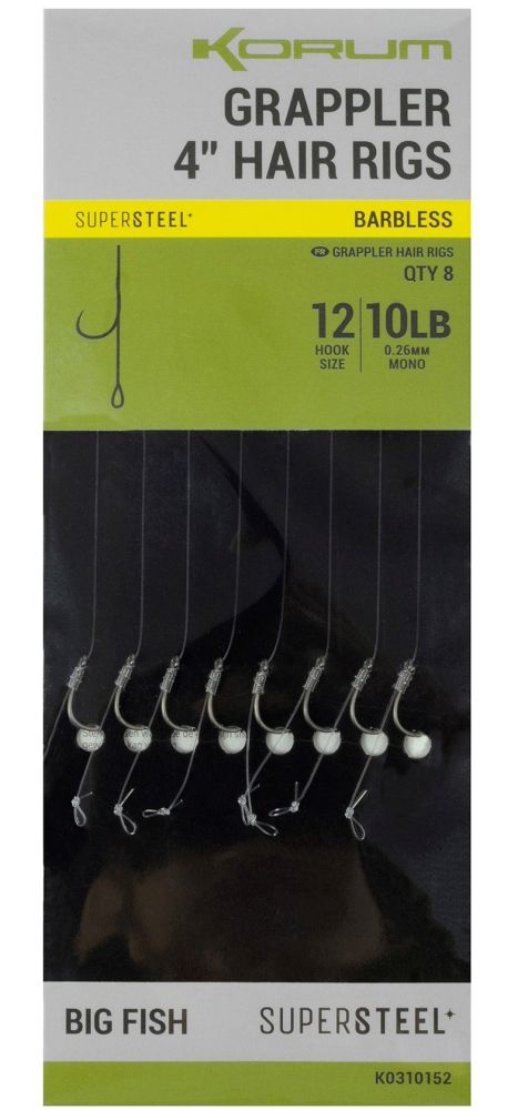 Korum návazec grappler 4” hair rigs barbless 10 cm - velikost háčku 12 průměr 0,26 mm nosnost 10 lb