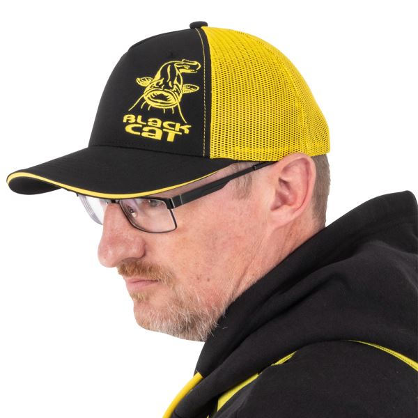 Black Cat Kšiltovka Black and Yellow Trucker Cap