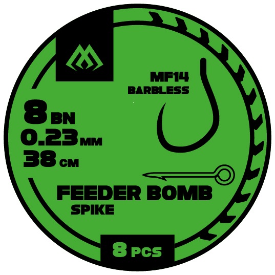 Mikado návazec mf14 feeder bomb s trnem 8 ks 38 cm - 0,18 mm velikost háčku 14