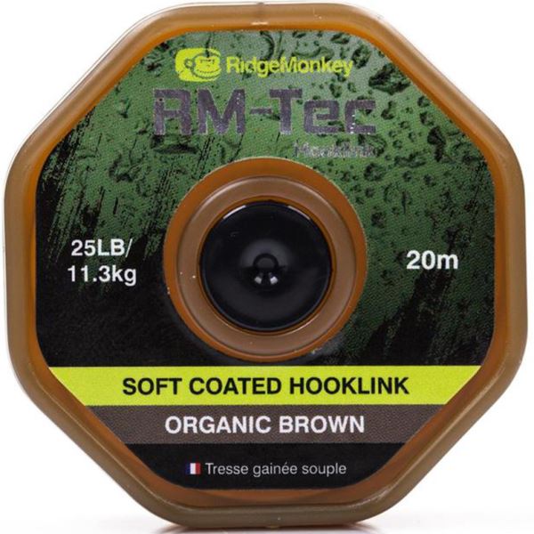 RidgeMonkey Návazcová Šňůrka RM Tec Soft Coated Hooklink 20 m Hnědá