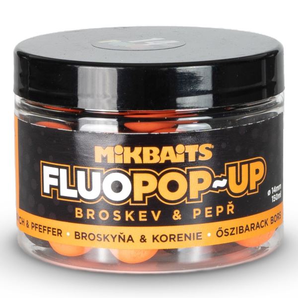 Mikbaits Plovoucí Boilie Fluo Broskev Pepř 150 ml