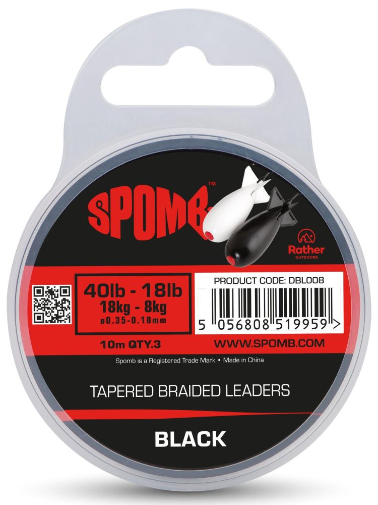 Levně Spomb splétaná šňůra tapered braided leaders 0,18-0,35 mm 3x10 m - black