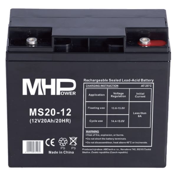 MHPower Olověný Akumulátor MS20-12 AGM 12 V 20 Ah Terminál T1 - M5