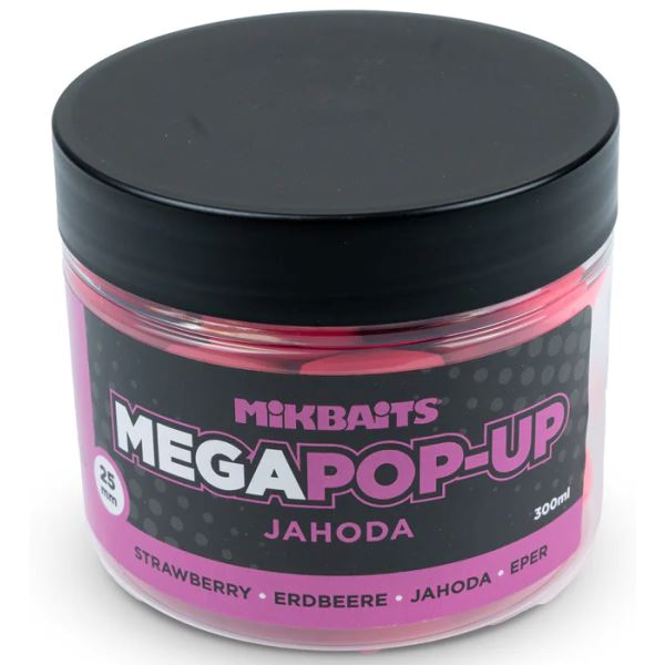 Mikbaits Mega Plovoucí Fluo Boilie Jahoda 300 ml 25 mm