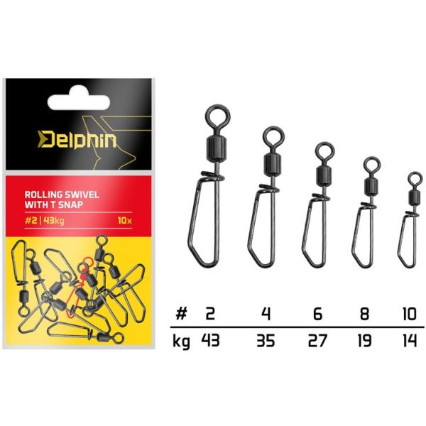 Delphin Karabinka S Obratlíkem Rolling Swivel With T Snap 10 ks