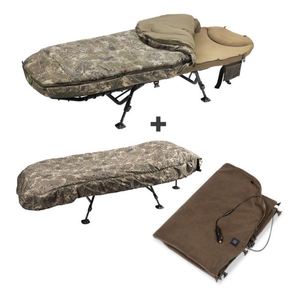 Nash Lehátko Se Spacákem MF60 Indulgence 5 Season Sleep System Compact + Vyhřívaná Vložka Heated Blanket + Přehoz Winter Shroud