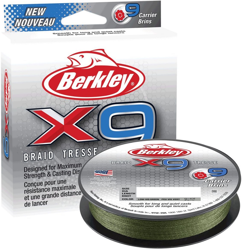 Berkley splétaná šňůra x9 low vis green 150 m-průměr 0,06 mm / nosnost 6,4 kg