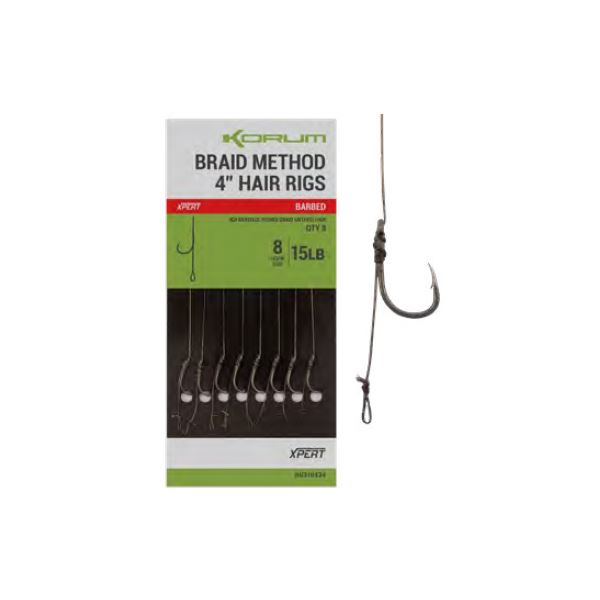 Korum Návazec Power Braid Method Hair Rigs 15 lb Barbed  10 cm 8 ks