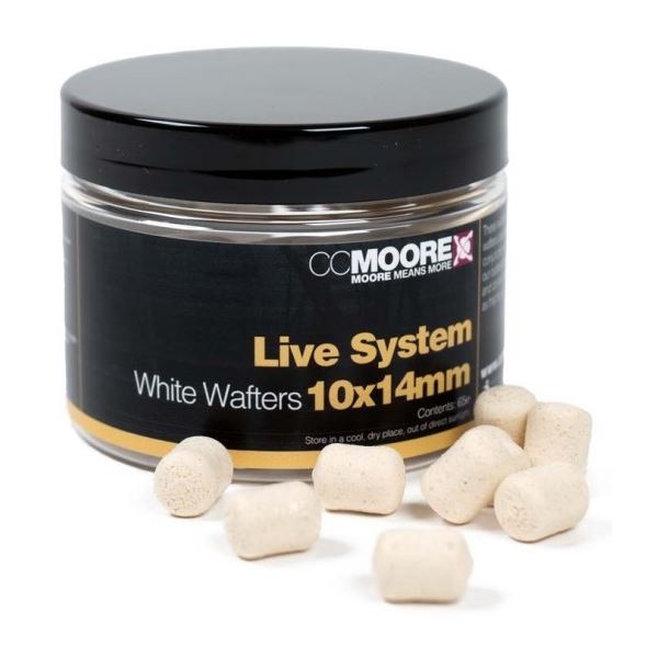 CC Moore Vyvážené Boilie Dumbell Wafters Live System White 10x14 mm 65 ks