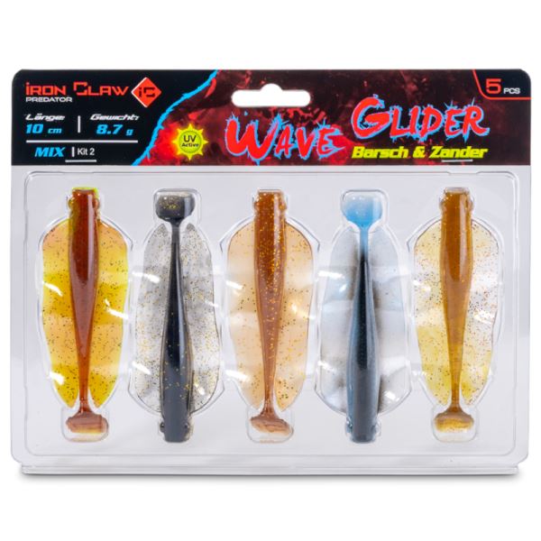 Iron Claw Gumová Nástraha Wave Glider Mix Kit 2 Barsch & Zander 10 cm 8,7 g 5 ks