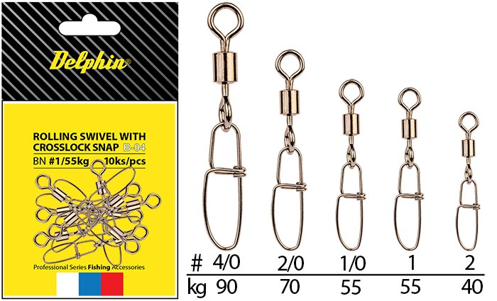 Delphin obratlík s karabinou rolling swivel with crosslock snap b-04 - ks-velikost 1 / nosnost 55 kg