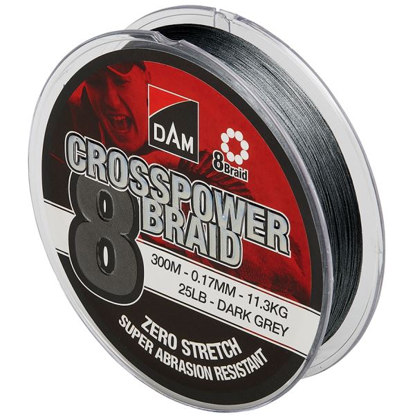 Dam Splétaná Šňůra Crosspower 8  Braid Dark Grey 300 m