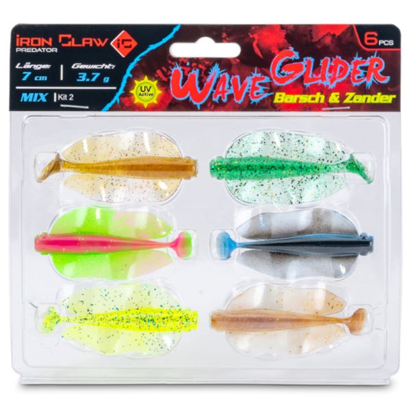 Iron Claw Gumová Nástraha Wave Glider Mix Kit 2 Barsch & Zander 7 cm 3,7 g 6 ks