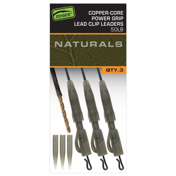 Fox Montáž Edges Naturals Copper Core Power Grip Lead Clip Leaders 3 ks