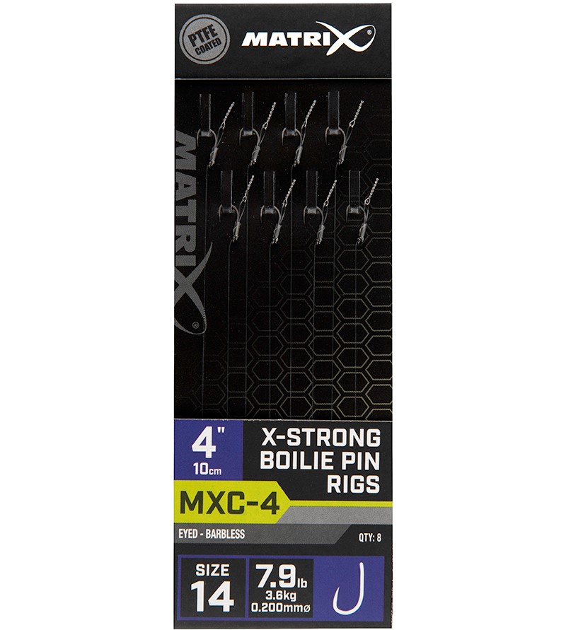 Levně Matrix návazec mxc-4 x-strong boilie pin rigs barbless 10 cm - size 14 0,20 mm